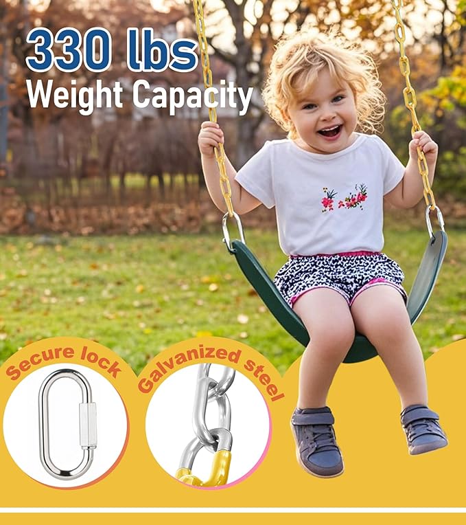 little dove 2 Pack Heavy Duty Swing Seats with 66" Rust-Resistant Chains, Swing Set Accessories Replacement with Quick Links, Kids Swings Supports 330 lbs for Outdoor Playground Trees, Green