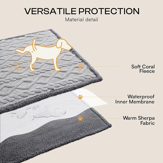 Luciphia Waterproof Pet Blanket, Liquid Pee Proof Dog Blankets for Sofa Bed Couch, Reversible Sherpa Fleece Furniture Protector Cover for Small Medium Large Dogs Cats,Light Grey Small（40" x 28"）