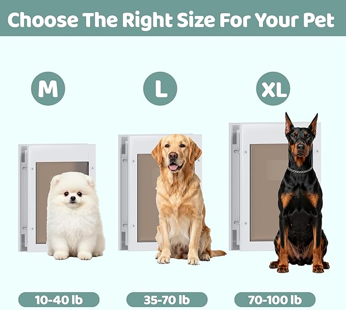 Durable Pet Door, Aluminum Door for Dog and Pets, X-Large Doggie Door with Automatic Closing Magnetic Flaps, Ideal for Interior and Exterior Doors, Screen and Wall, Weather Resistant