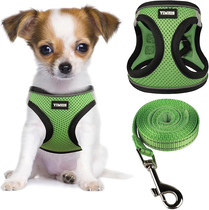 YIMEIS Dog Harness and Leash Set, No Pull Soft Mesh Pet Harness, Reflective Adjustable Puppy Vest for Small Medium Large Dogs, Cats (Grass Green, Small (Pack of 1)