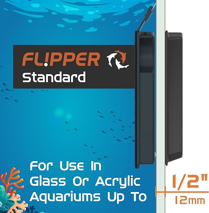 FLIPPER Standard Magnetic Aquarium Glass Cleaner – 2-in-1 Scrubber and Scraper, Hands-Free Fish Tank Cleaner for Algae Removal, Safe for Glass & Acrylic Tanks up to 1/2" (12mm), Freshwater & Saltwater