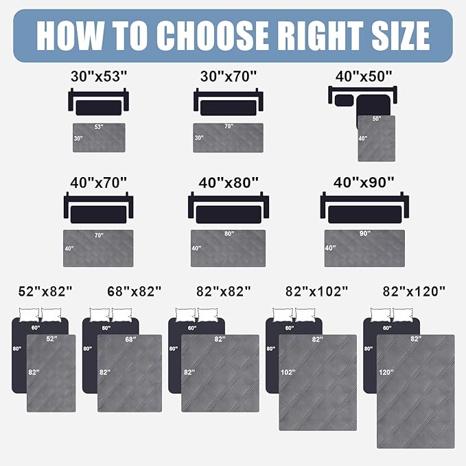 Smiry Waterproof Dog Bed Cover Blanket 68x82, Soft Reversible Pet Blanket, Washable Leakproof Cats Dogs Couch Cover for Sofa, Couch, Furniture, Grey/Grey