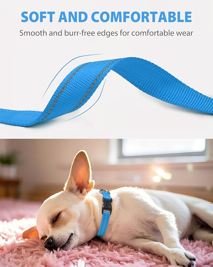 Joytale Small Dog Collar, Reflective and Adjustable Nylon Collar with Quick-Release Buckle, Lightweight No-Choke Design for Puppy and Extra Small Dogs, Sky Blue, XS