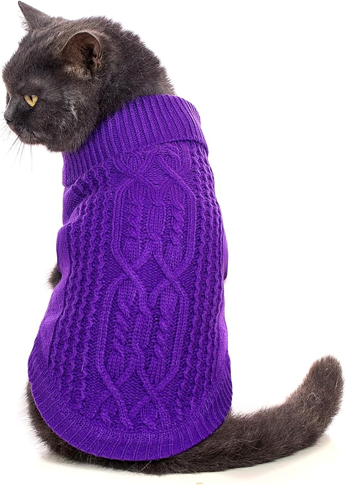 Stretchy Cat Sweater - 17 Colors & 6 Sizes | Snug Winter-Ready Knit for Boy/Girl Cats & Kittens(Deep Purple, Small)