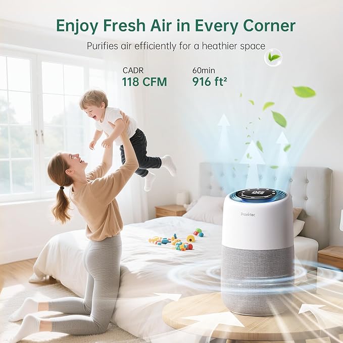 Air Purifier with PM2.5 Real-Time Display & Air Quality Monitor, All-in-One Auto Mode & APP Control, Covers Up to 916 Sq Ft, H13 HEPA Filter for Allergies, Pet Hair, Smoke, Odor, Pollen