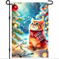 Christmas Garden Flag Winter Flag Cute Kitten Scarf Snow Scene Outdoor Yard Decor 12x18 Inch Double Sided Banner For Front Yard Porch Lawn Patio Seasonal Home Decoration Festive