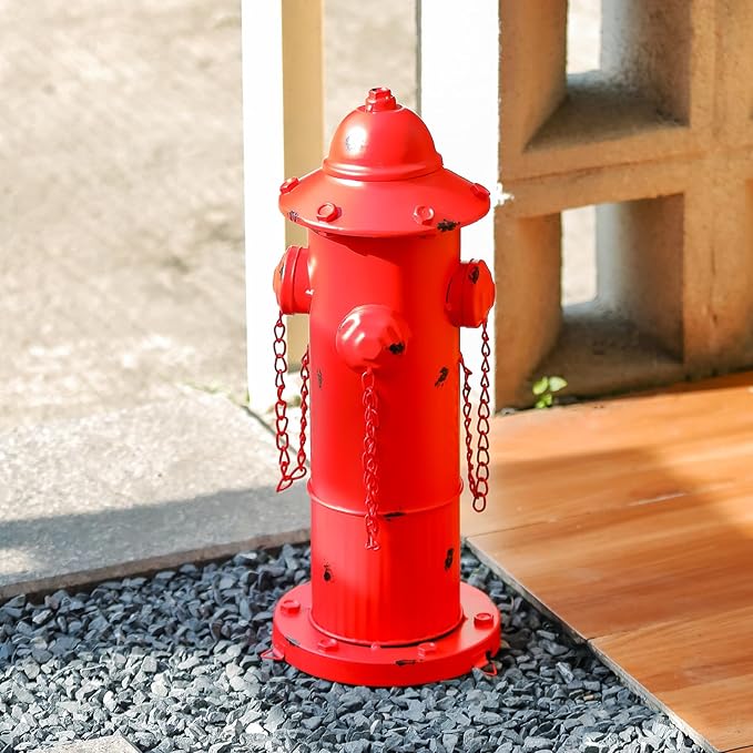 Fire Hydrant for Dogs to Pee on, Metal Puppy Pee Post for Dogs, Red Fake Fire Hydrant with Stakes, Pee Post for Dog Outdoor Indoor Training Tool Garden Yard Lawn Ornament Statue, 16.3" H