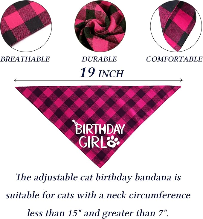 STMK Cat Birthday Decorations, Cat Birthday Hat with Numbers Bandana Bow Tie Collar Banner for Cats Kittens Outfits (Pink)