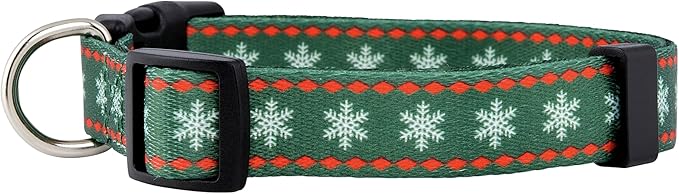 Native Pup Christmas Dog Collar- Winter Holiday Collars for Pets- Xmas Gift for Puppy- Santa, Reindeer, Snowman, Candy Cane, Red Green- Girl Boy- Small, Medium, Large Breeds (Green Snowflake, Small)