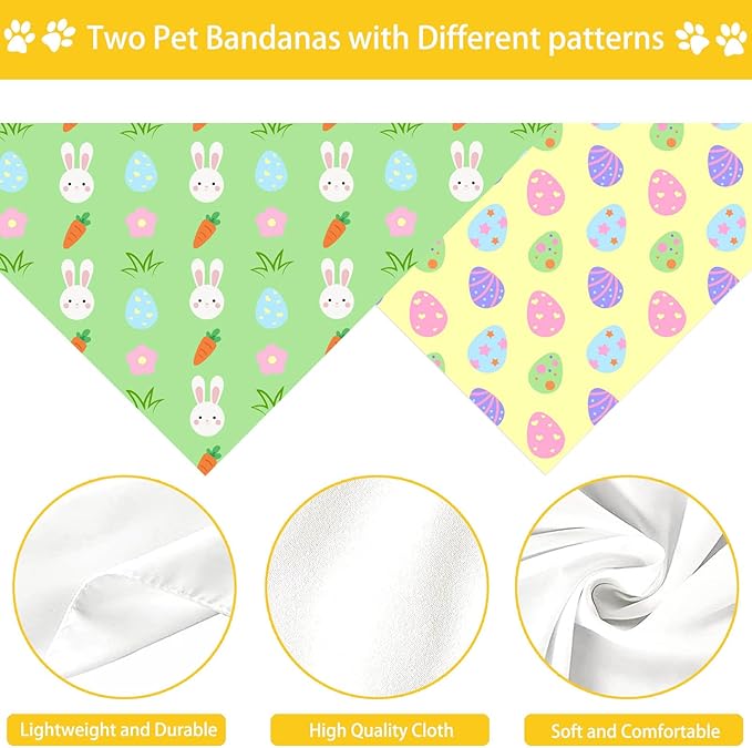 Easter Dog Bandana, 2 Pack Adjustable Holiday Party Birthday Pets Rabbit Easter Egg Bandana Triangle Bibs Cat Scarf Set