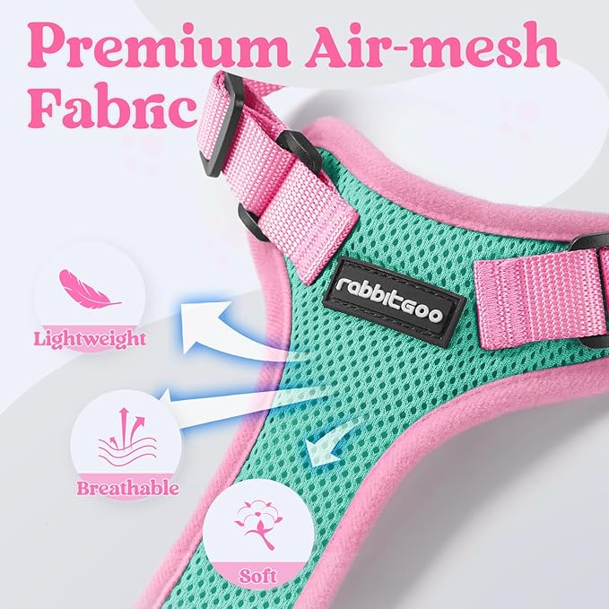 rabbitgoo Cat Harness and Leash Set, Escape Proof Soft Adjustable Vest Harnesses for Outdoor Walking, Easy Control Breathable Kitten Jacket with Reflective Strips, Green & Pink, M