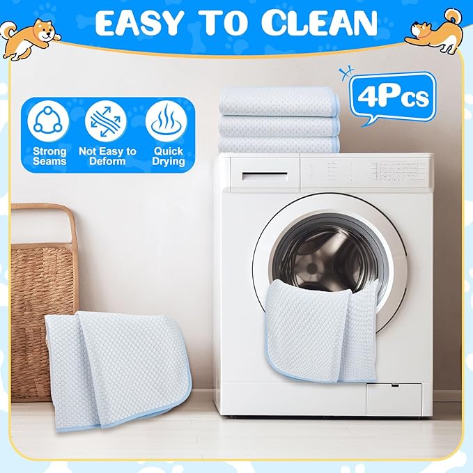 Chunful 4 Pack Pet Cooling Mat 26 x 20 Inches Cooling Pads for Cats Summer Ice Silk Self-Cooling Pet Mat Portable Washable Non-Skid Dogs Blanket Pad for Small Dogs Puppy and Cats up to 25 Lbs