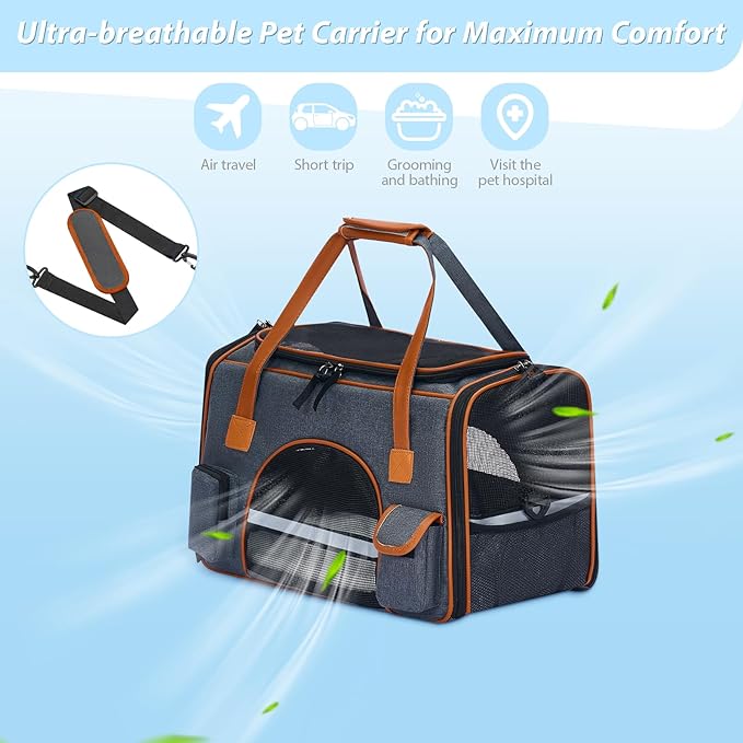 Pesen 20x12x11 Inches Cat Carrier– Fits Pets Up to 28 lbs, Anti-Collapse Design, Multiple Storage Pockets, Cat Carrier Soft Ideal for Medium Cats, Puppy, Rabbits and Other Small Animals