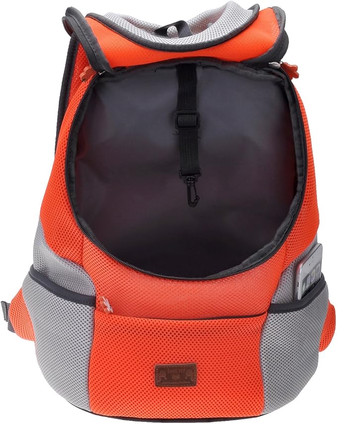 Mogoko Airline Approved Cat Dog Backpack, Puupy Pet Carrier Front Bag with Breathable Head Out Design and Double Mesh Padded Shoulder for Outdoor Travel Hiking (M, Orange)