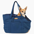 Plush Dog Purse Carrier for Small Dogs, Soft Dog Tote Bag with Safety Harness Clip, Cozy Pet Carrier for Dogs Under 15 lbs, Comfortable Dog Shoulder Carrier for Travel, Dark Blue