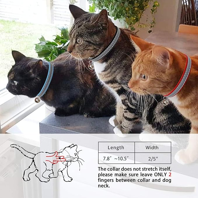 KUDES 3 PCS Breakaway Cat Leather Collars, Reflective Safety Buckle Kitten Collar with Bell for Cat Kitty and Small Animals, Adjustable from 7.5in-12.5in (3 Colors)