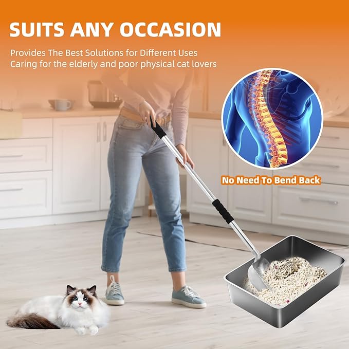Cat Litter Sifter Metal Pet Scoop Kitty Cat Scooper Non-Stick Coated with (16in-31in