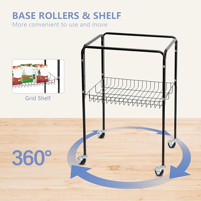 ZENY 63.4 Inch Bird Cage, Rolling Wrought Iron Parrot Cage with Side-Out Tray, Storage Shelf, Pet Bird House for Parrot Cockatiel Cockatoo Parakeet Macaw Finches