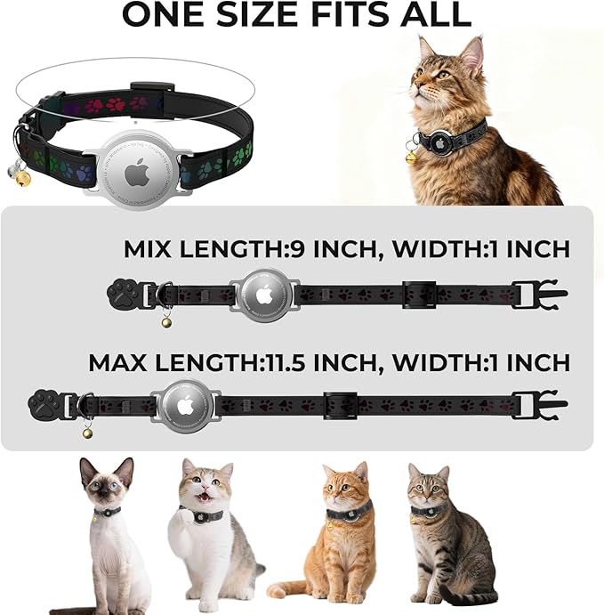 AirTag Cat Collar, Breakaway Cat Air Tag Collar, Reflective Cat Collar with AirTag Holder and Bell, [Lightweight & Scratch Resistant] Adjustable Comfortable GPS Pet Collar for Cats Kittens, Black