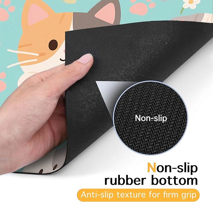 Cat Feeding Mat 24x16 inch Blue Kitten Print Pet Bowl Placemat Non Slip Floor Mat for Food and Water Indoor Kitty Feeding Station Cute Meal Pad for Small Pets Kitchen Use