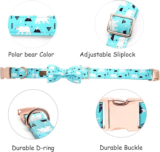 Dog Collar, Bow Collar Blue Bear Pattern Pet Collar Cute Bow Tie Soft Girl Boy Dog Collars with Metal Buckle for Medium Dogs