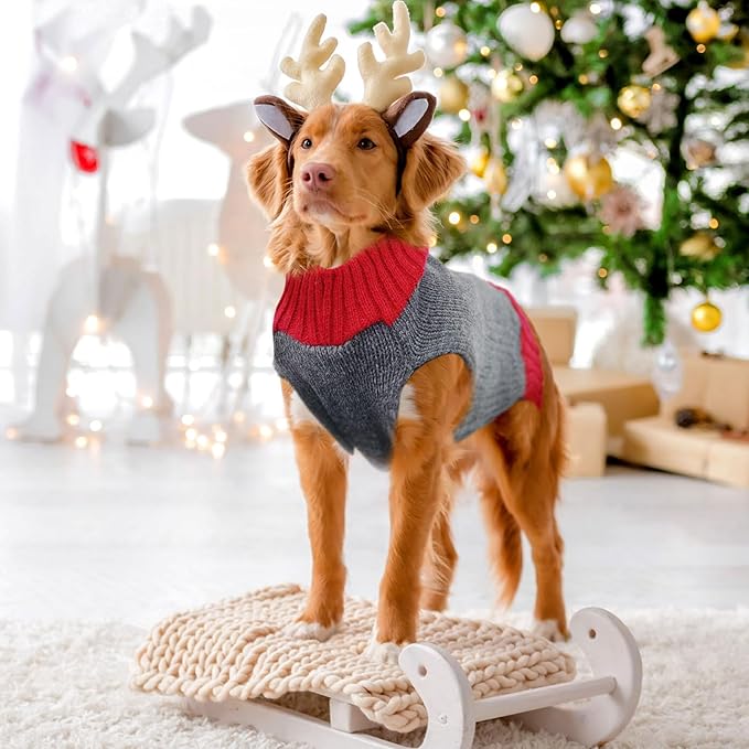Dog Christmas Sweater Xmas Pet Clothes Cute Gray Reindeer Holiday Puppy Cat Costume New Year Gifts for Small Medium Large Dogs Jumpers (XXL, Gray Reindeer)