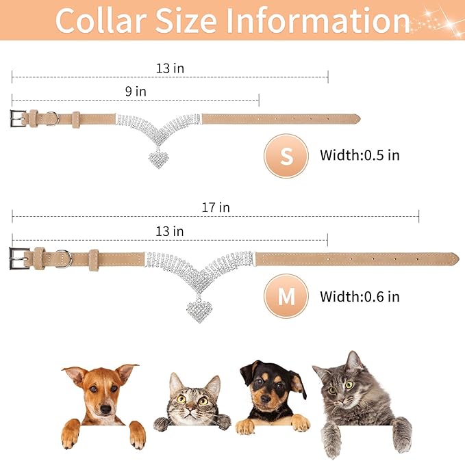 EXPAWLORER Cute Dog Necklace - Rhinestone Dog Collar, Soft Velvet Collar for Girl Boy Cats Dogs, Sparkling Pet Neck Decoration, Adjustable Pet Collar for Puppies Cats Small Medium Dogs, Brown S