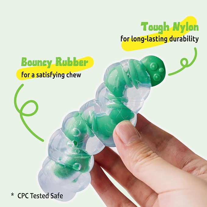 Small Breed Dog Chew Toys for Teething - Natural Rubber & Durable Nylon Toy for Puppies 0-12 Months, Interactive Gift for Small Dogs Under 30 lbs, Safe Teeth Cleaner & Anxiety Soother