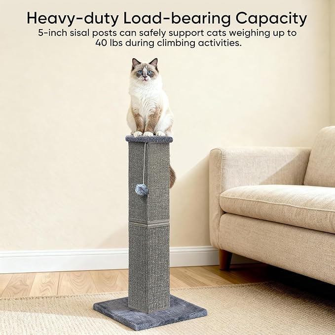 Cat Scratching Post 32 Inch for Indoor Large Cats and Kitten, Nature Sisal Tall Cat Scratch Post, Sisal Cat Scratcher Improve Cat's Scratching Habits and Protect Your Furniture, Dark Grey