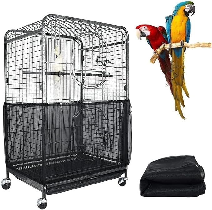 ASOCEA Extra Large Bird Cage Seed Catcher Guard Universal Birdcage Cover Nylon Mesh Net for Parrot Parakeet Macaw Lovebird African Grey