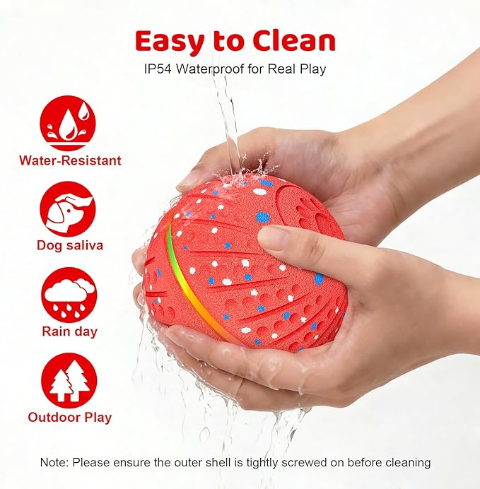 Interactive Dog Toys Ball for Small Medium Dogs - Smart Moving Bouncing Dog Ball with Colorful Lights, E-TPU Material, 3 Play Modes Automatic Rolling Dogs Toy to Keep Them Busy (Red)