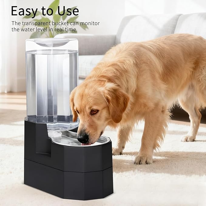 Sfozstra Raised Pet Water Dispenser: 8L Black Automatic Stainless Steel Gravity Cat Feeder for Elderly Pet Dogs Indoor Outdoor