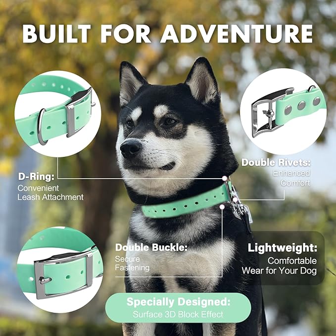4.2FT Dog Collar and Leash Set, PVC Waterproof Adjustable Odor Proof Pet Collars Leashes, Easy to Clean, Surface 3D Cube Effect, Dog Leash for Small Dogs, Light Green