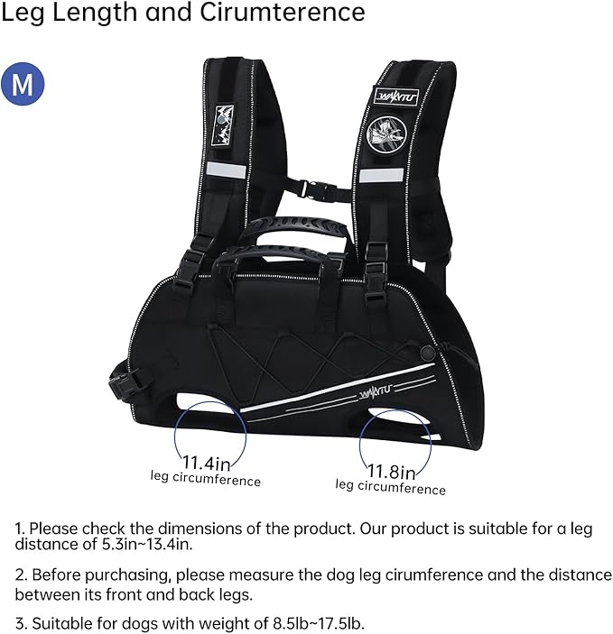 Dog Lift Harness for Small Dogs,Dog Backpack Carrier,Adjustable Padded Breathable Straps for Dogs, Disabled, Joint Injuries, Arthritis,M(8.5-17.5LBS)