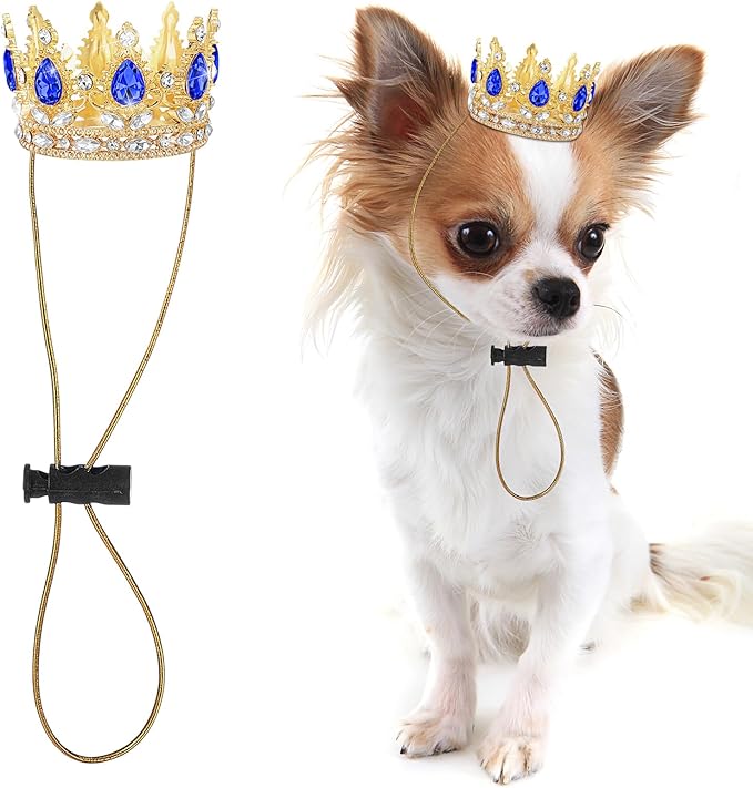 Abbylike Pet Rhinestone King Crown, Queen Crown for Birthday New Year Costume for Small Dog Cat Cosplay Party Accessories Adoption Celebration Wedding Birthday Photos Prop Costume(Blue,Small)