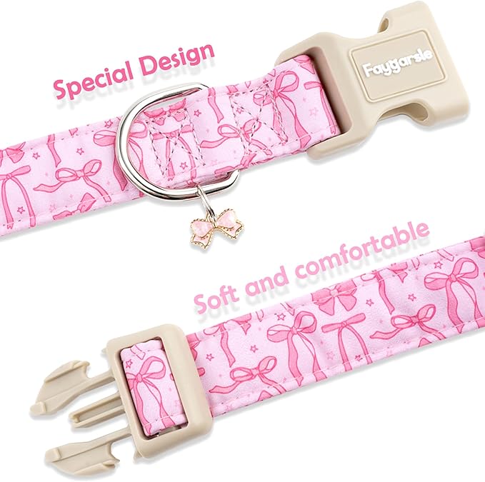 Faygarsle Cute Pink Bow Pattern Dog Collar for Summer Spring DesignSmall Medium Large Dogs L