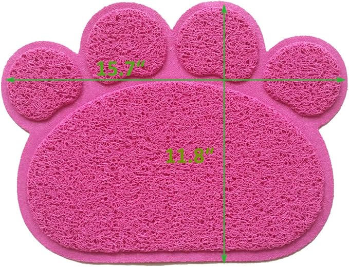 PVC Pet Dog Cat Puppy Kitten Dish Bowl Food Water Feeding Placemat, Non-Slip Cat Litter Mat Paw Shape, Rose Small