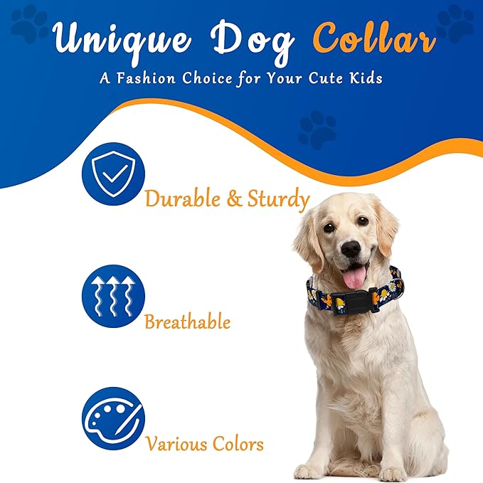 Dog Collar with Butterflies Print, Daisy Boys Girls Puppy Collar for Small Medium Large Dogs, Adjustable Soft Floral Pet Collar with Safety Buckle for Male Females(Blue Butterfly,L)