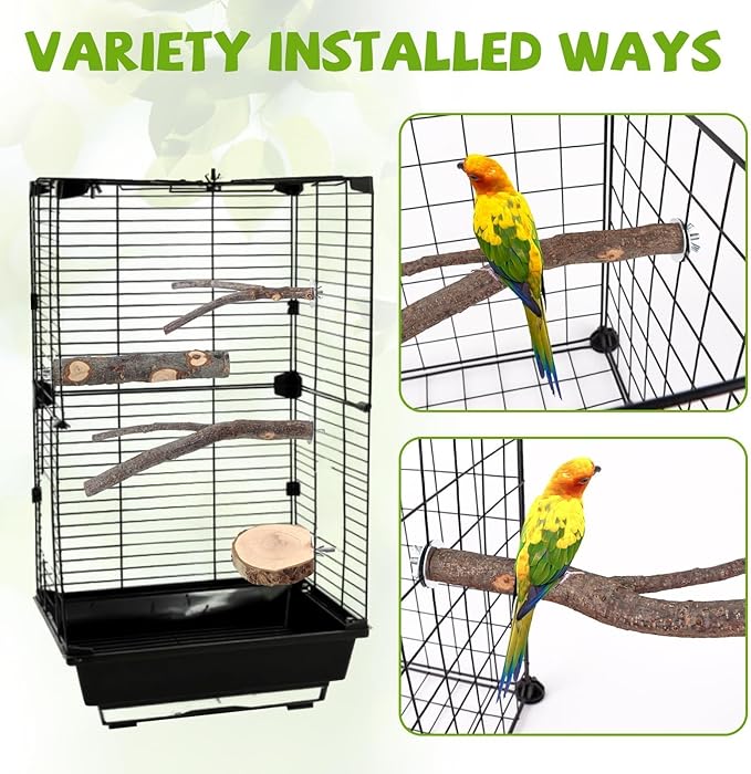 12PCS Natural Wood Bird Perches for Cage, Parrot Perch Stand & Platform, Bird Cage Accessories - Multi-Size Perches for Parakeets, Cockatiels, Conures, Lovebirds