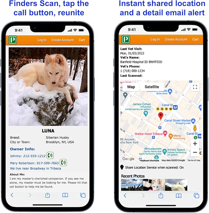 Pet Dwelling Premium QR Pet ID Tag for Dogs & Cats – Smart Pet Safety Tag with Free Online Profile, Scan Alerts with AI-Powered Insights (Lux Rose Gold White Paw)