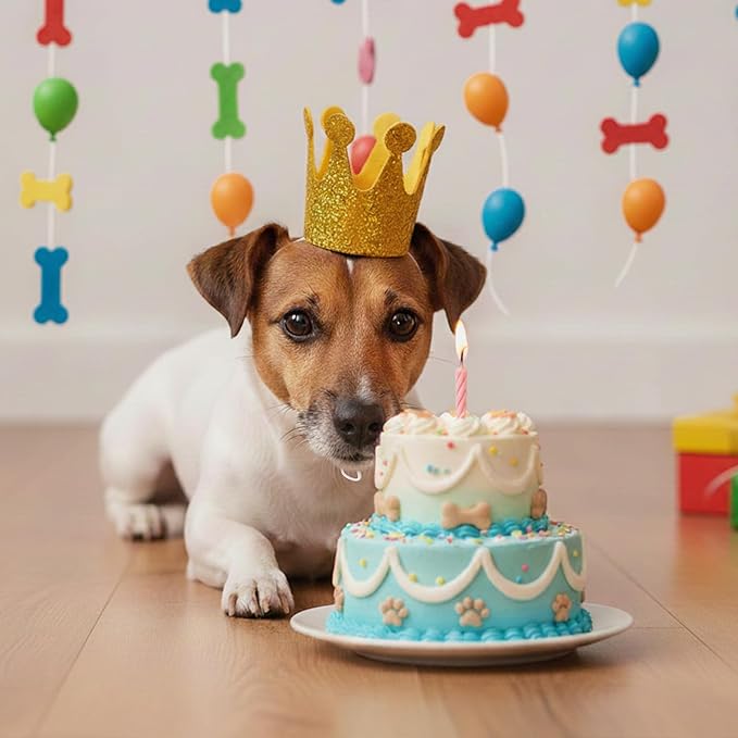 Gold Dog Birthday Crown, 3.54 Inch Height Glitter Pet Crown, Mini Party Hat for Cat Stuffed Animals, Small Puppy Kitten 1st Birthday Celebration, Adjustable Elastic Strap, Photoshoot Props, 1 PC