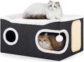 Cat Beds for Indoor Cats, Extra Wide Cat Cube House for Multi Cats, Foldable Cat Cave Hideaway with Arc-Edge Design & Oval Door, Double-Side Soft Cushion for All Seasons, 24"L x 17.7"D x 12.6"H, Black
