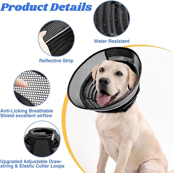 Inflatable Dog Cone for Dogs After Surgery,Soft Adjustable Elizabethan Collar for Medium Dogs,2-in-1 Dog Cone with Detachable Shield,Anti-Anxiety Comfortable Pet E-Collar Prevents Licking Wounds(M)