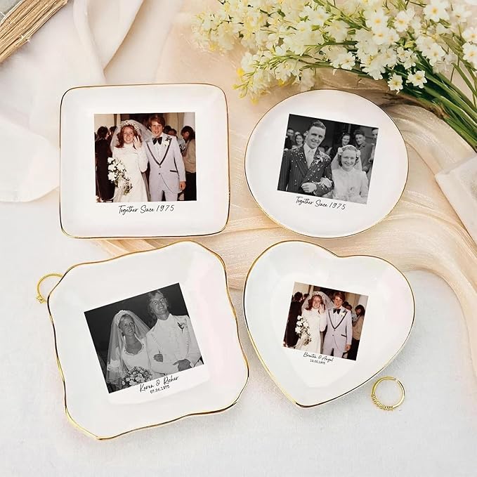 Custom Photo Ring Dish, Personalized Picture Trinket Tray, Wedding Anniversary Keepsake Jewelry Dish, Valentines Gift for Her Him Wife Husband Parents Grandparents