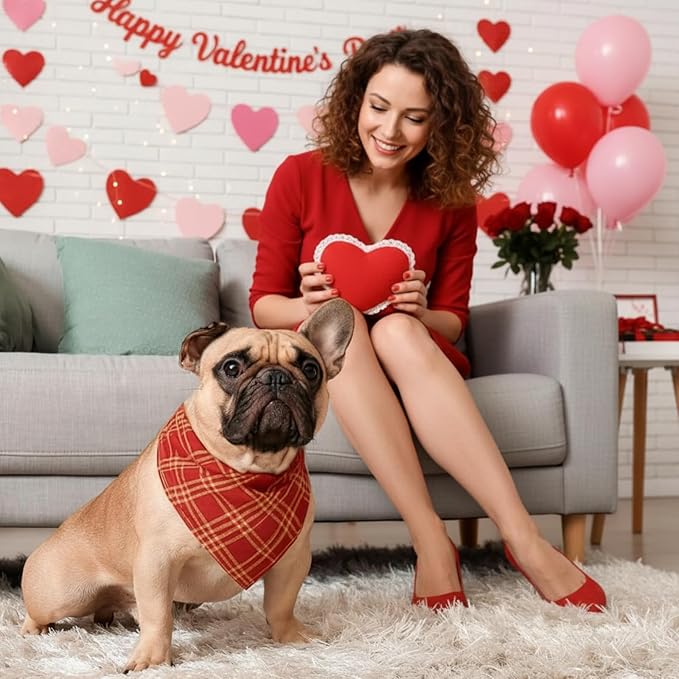 Weewooday 50 Pcs Valentine's & St. Patrick's Day Dog Bandanas Bulk Red & Green Plaid Bandanas for Dogs Soft Triangle Bibs Adjustable Scarf for Small Medium Large Pets(31.5 x 21.7 x 21.7 Inch)