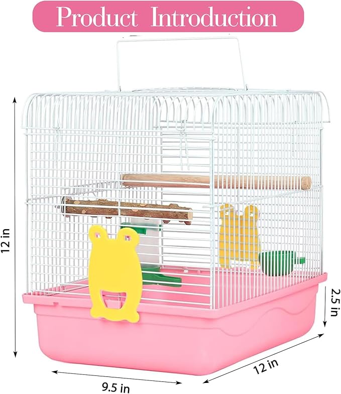 Small Bird Cage, Lightweight Travel Birdcages for Cockatiels - Cage Starter Kit with Stand Accessories for Parakeets Parrot Lovebirds Parrotlets Finches Canaries and More Small Animals, Pink