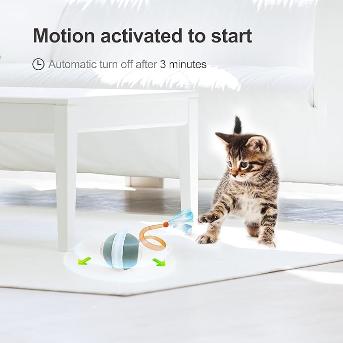 Interactive Cat Toys for Indoor Cats,The 3rd Generation Agile Moving Cat Ball with Elastic Mesh Tail,Automatic Kitten Toys for Bored Indoor Cats (Dark Green)