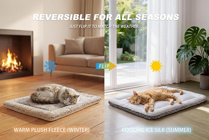 Self Warming Cat Bed, Reversible Warming Cooling Cat Bed, Winter Warm Cats Pad & Summer Cooling Cats Mat, Soft Pet Mat for Kitty & Small Dogs, Perfect for Crates, Kennels, Beds, Sofas, Gray, 24"x36"