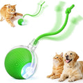 Interactive Electric Automatic Rolling Moving USB Rechargeable Self Activated Play Stimulation Toy Smart Chase Teaser Ball with Speedy Tail Rope for Bored Adult Indoor Cats and Dogs, Green
