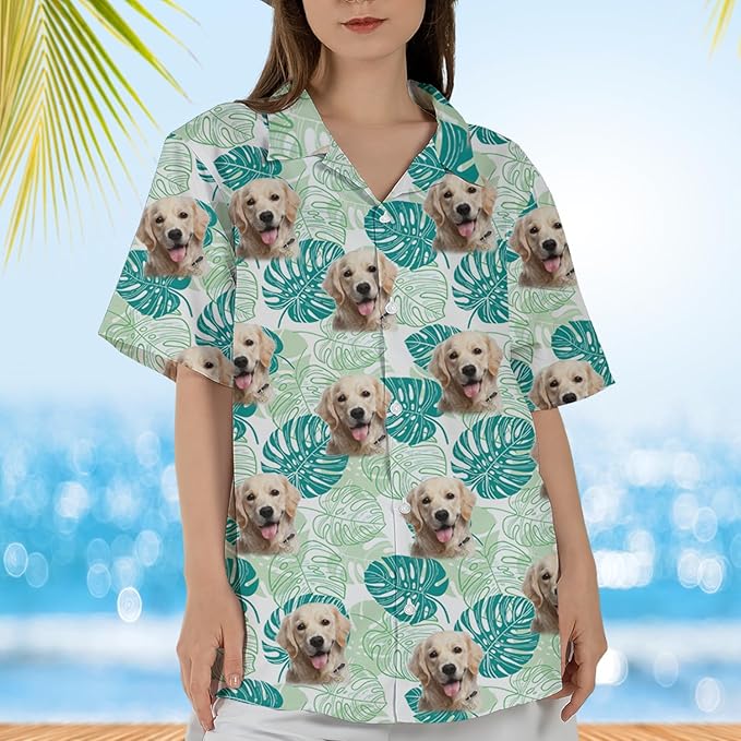 DILYPOD Custom Hawaiian Shirt with Face, Personalized Button Down Hawaiian Shirts for Men, Women, Photo Hawaiians Shirt